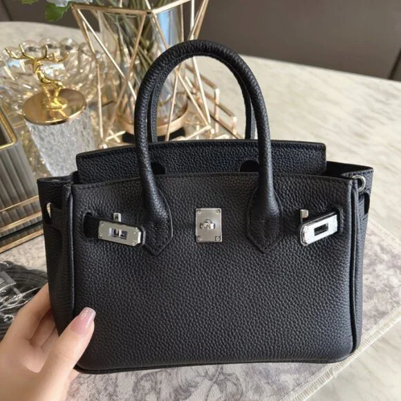 Black genuine leather women's handbag | Silver Hardware SHW | Available 2 Sizes - Picture 3 of 8